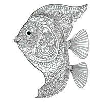 Flower Cute Fish Coloring Pages for Adult vector