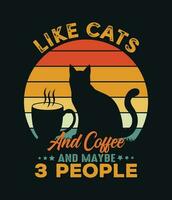Cat Lover T-Shirt Design With Coffee vector