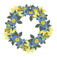 Wreath frame flowers in yellow and blue. Vector illustration of an isolation. Ukrainian national colors