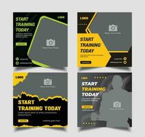 Gym and Fitness social media post design template Bundle, square web banner, Premium Vector, Gym and Fitness social media post,banner,abstract background design template vector