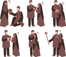 Set of vector cartoon illustrations of people in medieval clothes. Set off couple