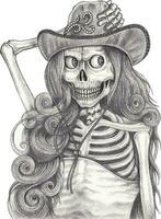 Cowgirl skull.Hand drawing and make graphic vector. vector