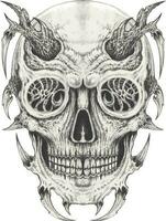 Surreal devil skull. Hand drawing and make graphic vector. vector