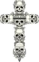 Fancy skull cross.Hand drawing and make graphic vector. vector