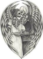 Couple fantasy angel skulls.Hand drawing and make graphic vector. vector