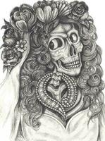 Bride skull day of the dead. Hand drawing and make graphic vector. vector