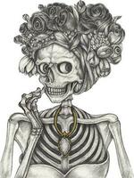 Fashion model skull day of the dead. Hand drawing and make graphic vector. vector