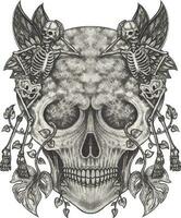 fantasía surrealista cráneo. mano dibujo y hacer gráfico vector. vector