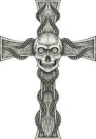 Fancy surreal skull cross. Hand drawing and make graphic vector. vector