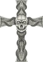 Fancy surreal skull cross. Hand drawing and make graphic vector. vector