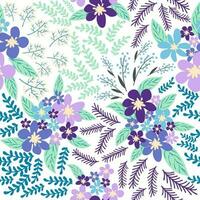 Fantasy seamless floral pattern with blue, azure, tsman, lavender flowers and leaves. Elegant template for fashion vector