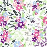 Fantasy seamless floral pattern with blue, pink, purple, red, orange flowers and leaves. Elegant template for fashion vector