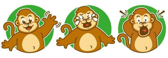 funny expression monkey sticker pack vector