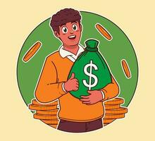 a man carrying a sack of money, big profit, extra income, business investment vector