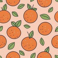 Seamless pattern with orange fruit and leaves on light background. vector