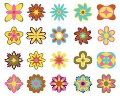 Set of Retro Groovy Flowers. vector