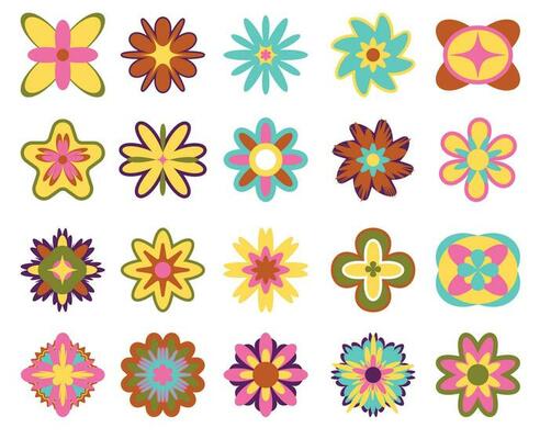 Set of Retro Groovy Flowers.