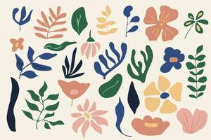 Set of abstract organic shapes inspired by impressionism. Unusual plants, cactus and leaves in modernist style vector