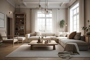 Home mockup, farmhouse living room interior . photo