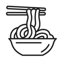 Line drawing of noodles in a bowl. vector