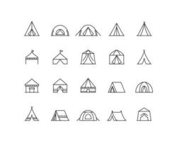 Icon set of tent. Editable vector pictograms isolated on a white background.