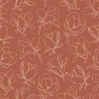 Seamless pattern with beige blooming magnolia flowers. vector