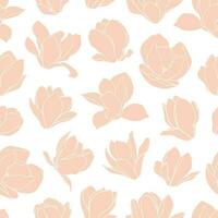 Seamless pattern with beige blooming magnolia flowers. vector