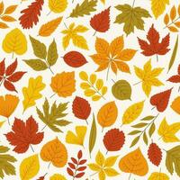 Seamless autumn pattern with different bright leaves. vector