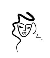 Barber logo. Beauty salon icon. Woman face silhouette sketched. Lush healthy hair, beautiful hairstyle. vector