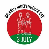 Independence Day of  Republic of Belarus. National holiday is July 3. Flag of country. Man and woman in Slavic clothes. vector