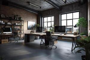 Modern office interior in loft, industrial style . photo