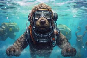 linda perro nadando submarino. generativo ai . ai generado foto