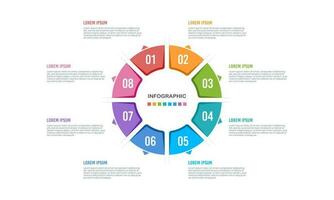 Circle infographic template 8 steps or options. Vector illustration.