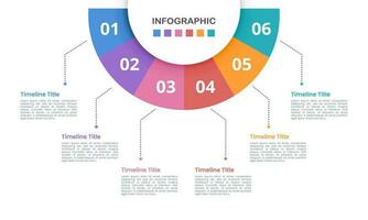 Semicircle infographic template 6 steps or options. Vector illustration.