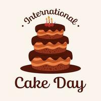 International Cake Day calligraphy hand lettering with cherry fruit and candle vector