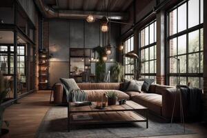 Modern office interior in loft, industrial style . photo