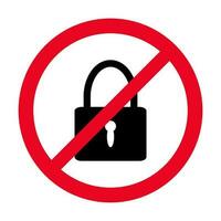 No lock flat symbol vector icon. Forbidden sign isolated on white background.illustration