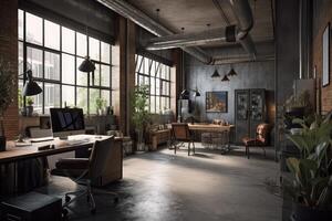 Modern office interior in loft, industrial style . photo