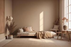 Light brown colors interior with canvas mockup . photo