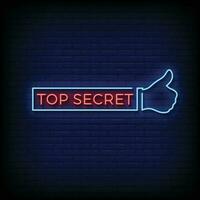 Neon Sign top secret with brick wall background vector