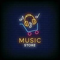 Neon Sign music store with brick wall background vector