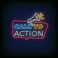 Neon Sign call to action with brick wall background vector