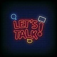 Neon Sign let's talk with brick wall background vector