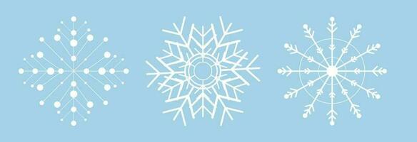 White Snowflake Icon Set on Blue Sky Background, Cute, Simple and Timeless pattern Decorative Elements for Winter, Christmas, New Year 2024 Card, Banner, Calendar vector