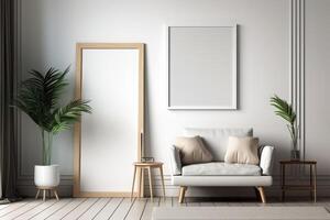 Empty white horizontal frame simulating natural in living room . photo