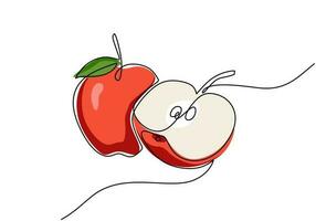 Apple continuous one line drawing, fruit vector illustration.