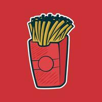 French Fries Cartoon style colorful vector illustration.Fast food icon