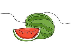 Watermelon continuous one line drawing, fruit vector illustration.