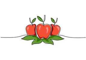 manzana continuo uno línea dibujo, Fruta vector ilustración.