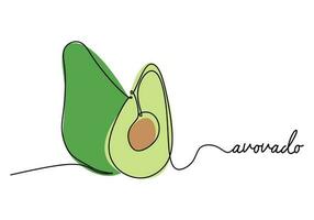 Avocado continuous one line drawing, fruit vector illustration.